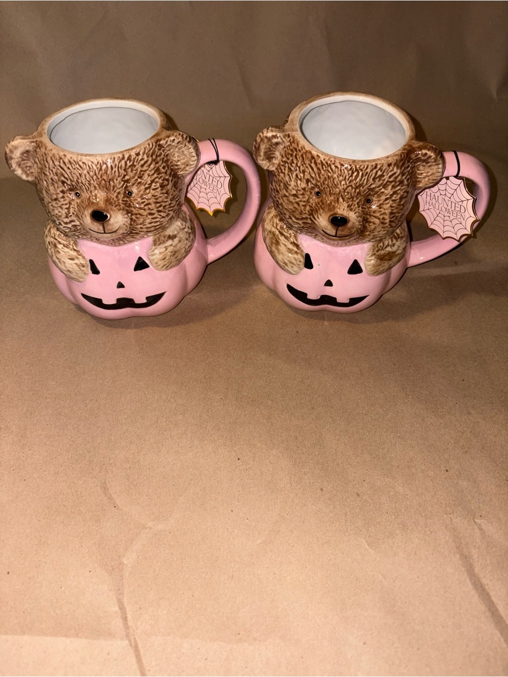 New Halloween Teddy Bear Pink Pumpkin Mug SET